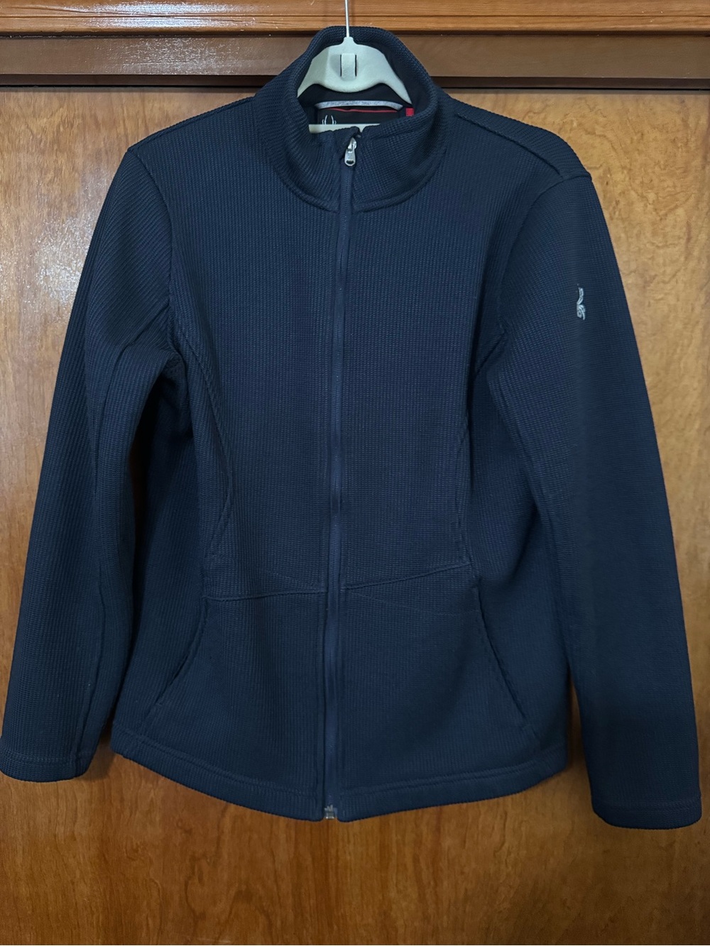 Women’s Large Spyder Navy Full-Zip Ribbed Sweater Jacket Core Fleece lined Heavy